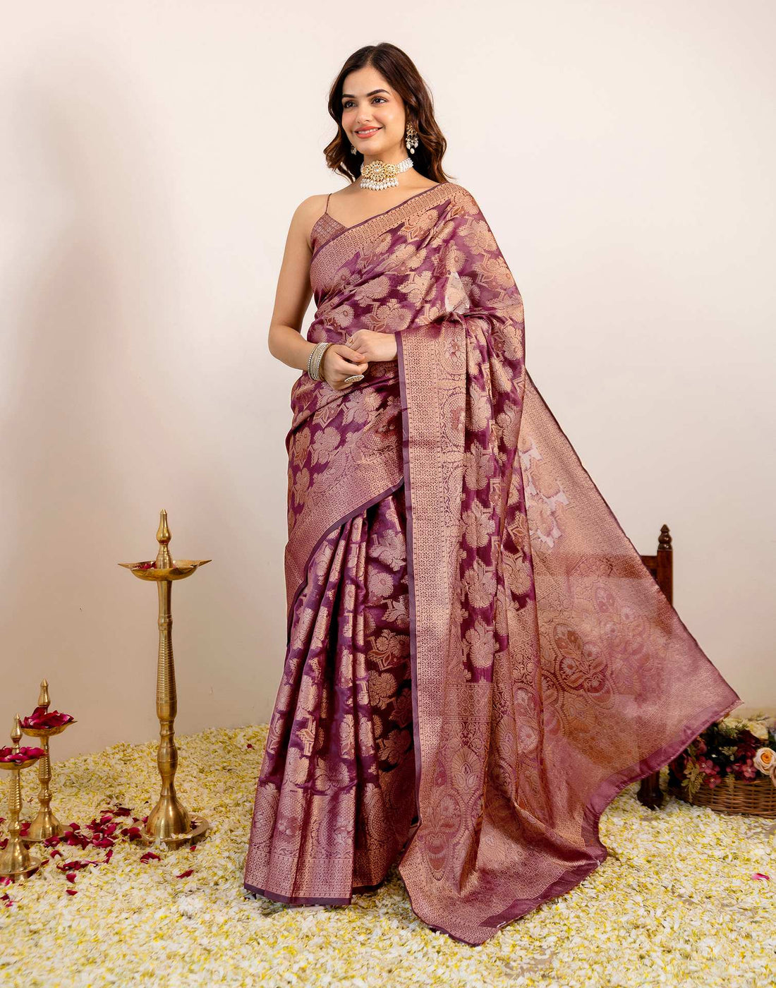 Magenta Silk Woven Banarasi Saree