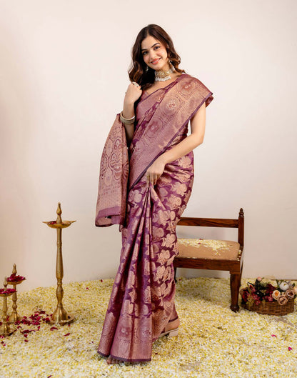 Magenta Silk Woven Banarasi Saree