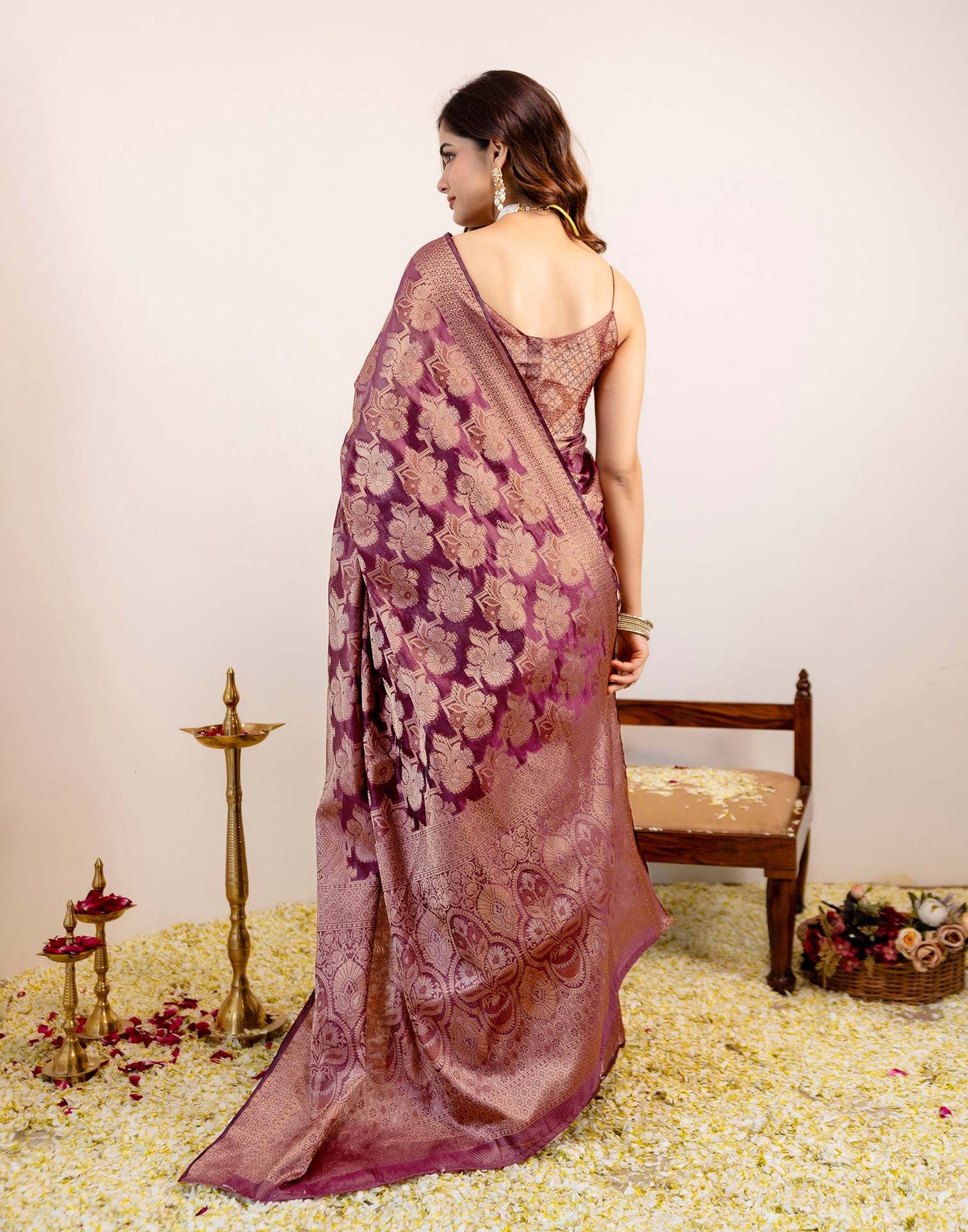Magenta Silk Woven Banarasi Saree