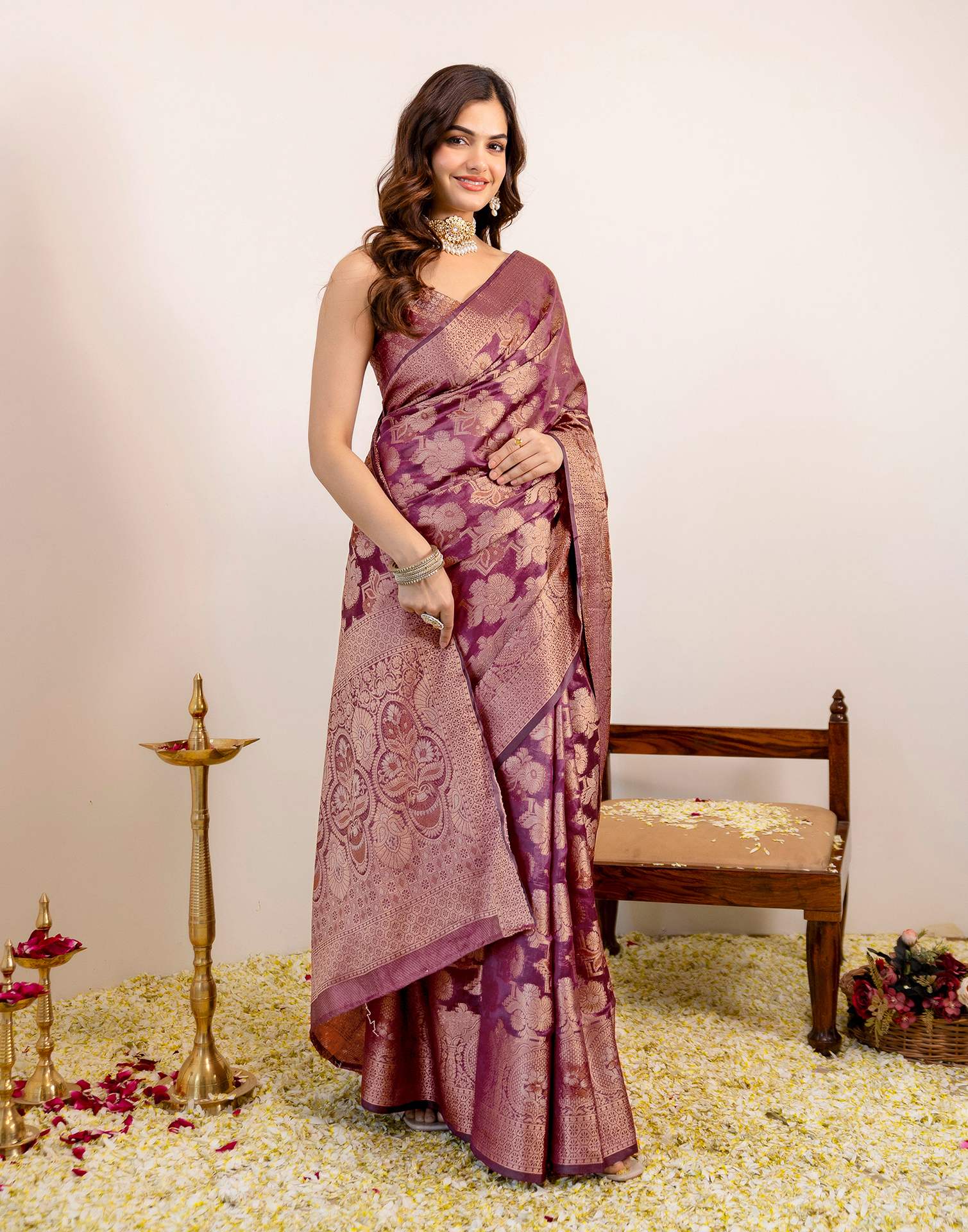 Magenta Silk Woven Banarasi Saree