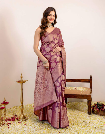 Magenta Silk Woven Banarasi Saree
