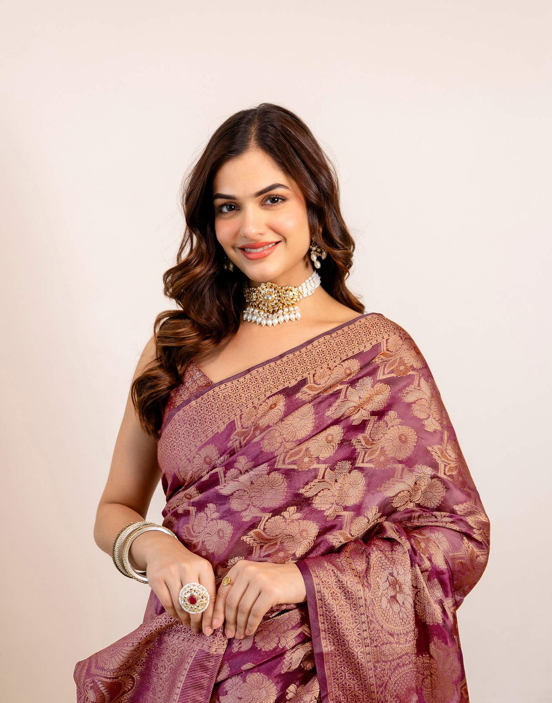 Magenta Silk Woven Banarasi Saree