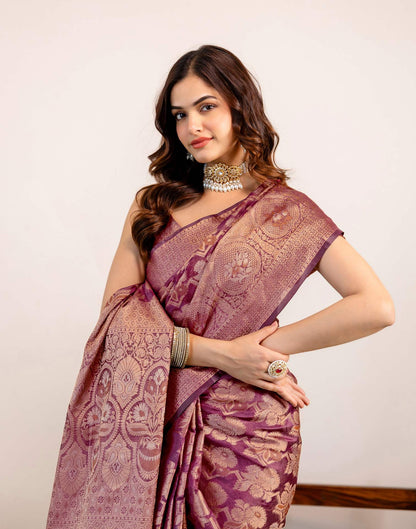 Magenta Silk Woven Banarasi Saree