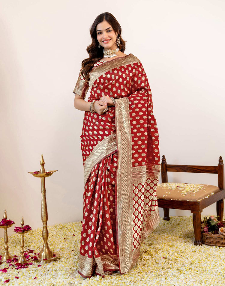 Maroon Silk Woven Banarasi Saree