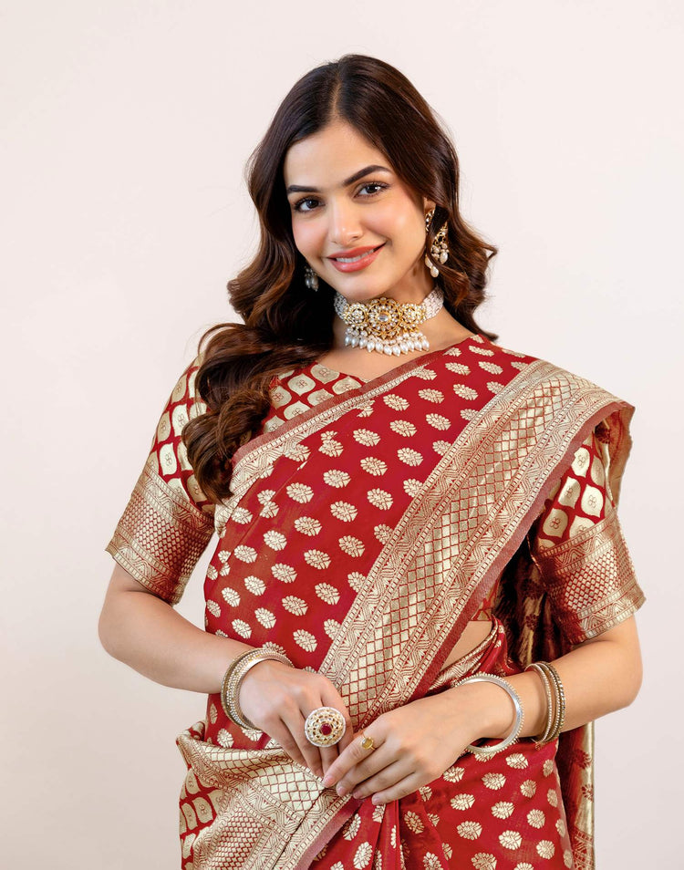 Maroon Silk Woven Banarasi Saree