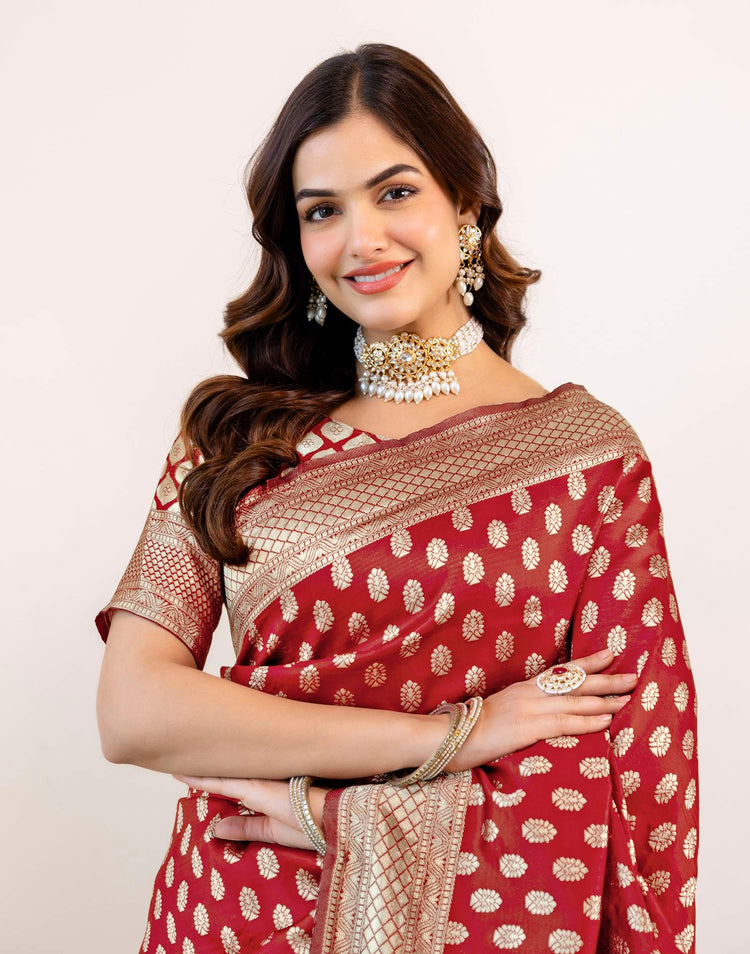Maroon Silk Woven Banarasi Saree