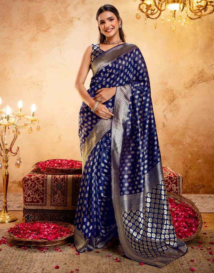 Navy Blue Silk Woven Banarasi Saree