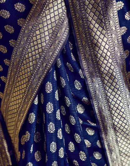 Navy Blue Silk Woven Banarasi Saree