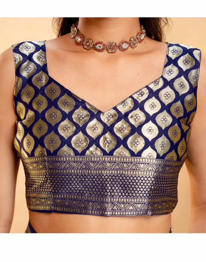 Navy Blue Silk Woven Banarasi Saree