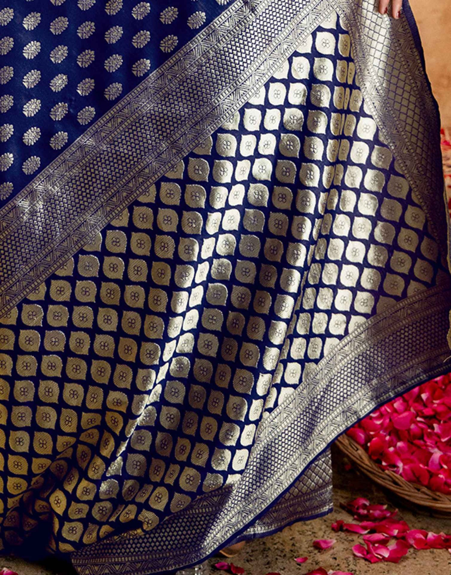 Navy Blue Silk Woven Banarasi Saree