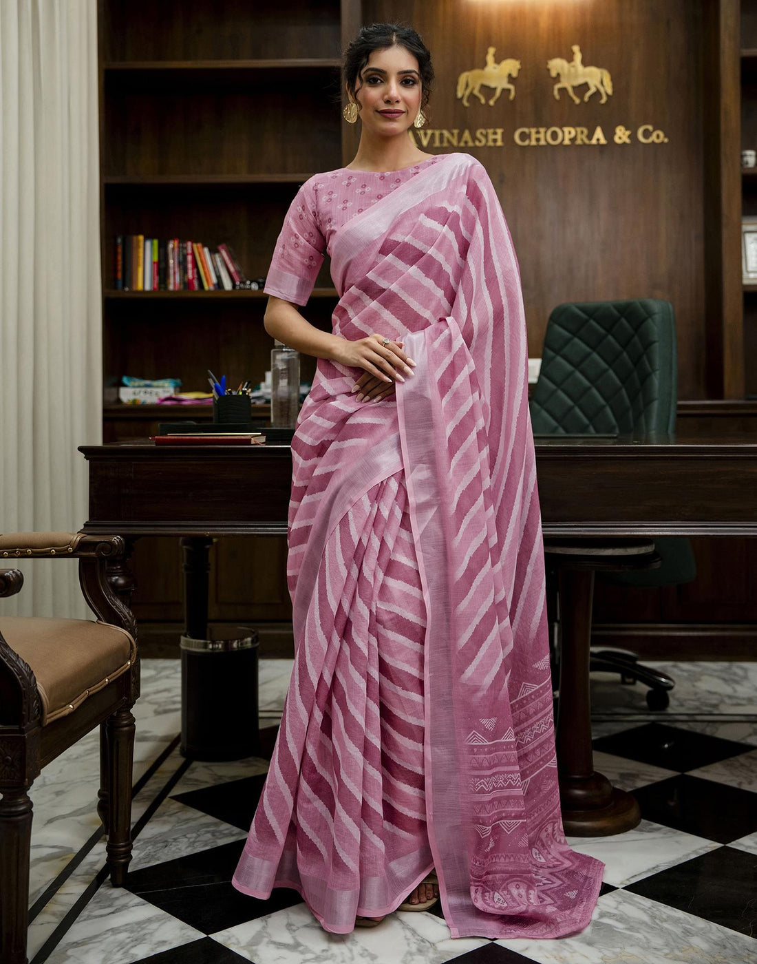 Light Pink Linen Printed Saree
