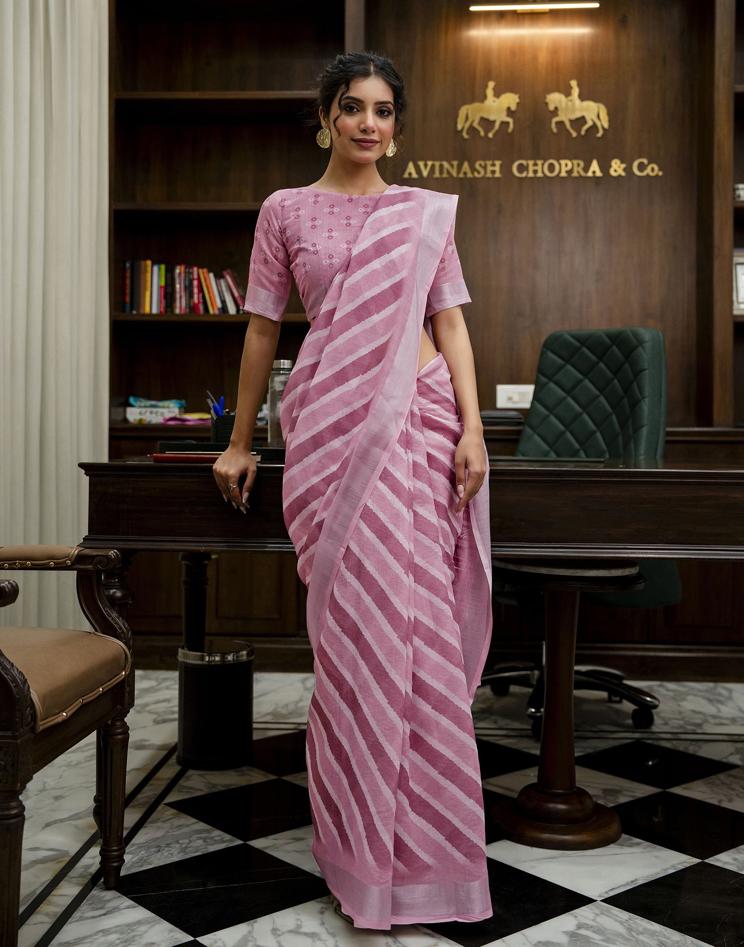 Light Pink Linen Printed Saree