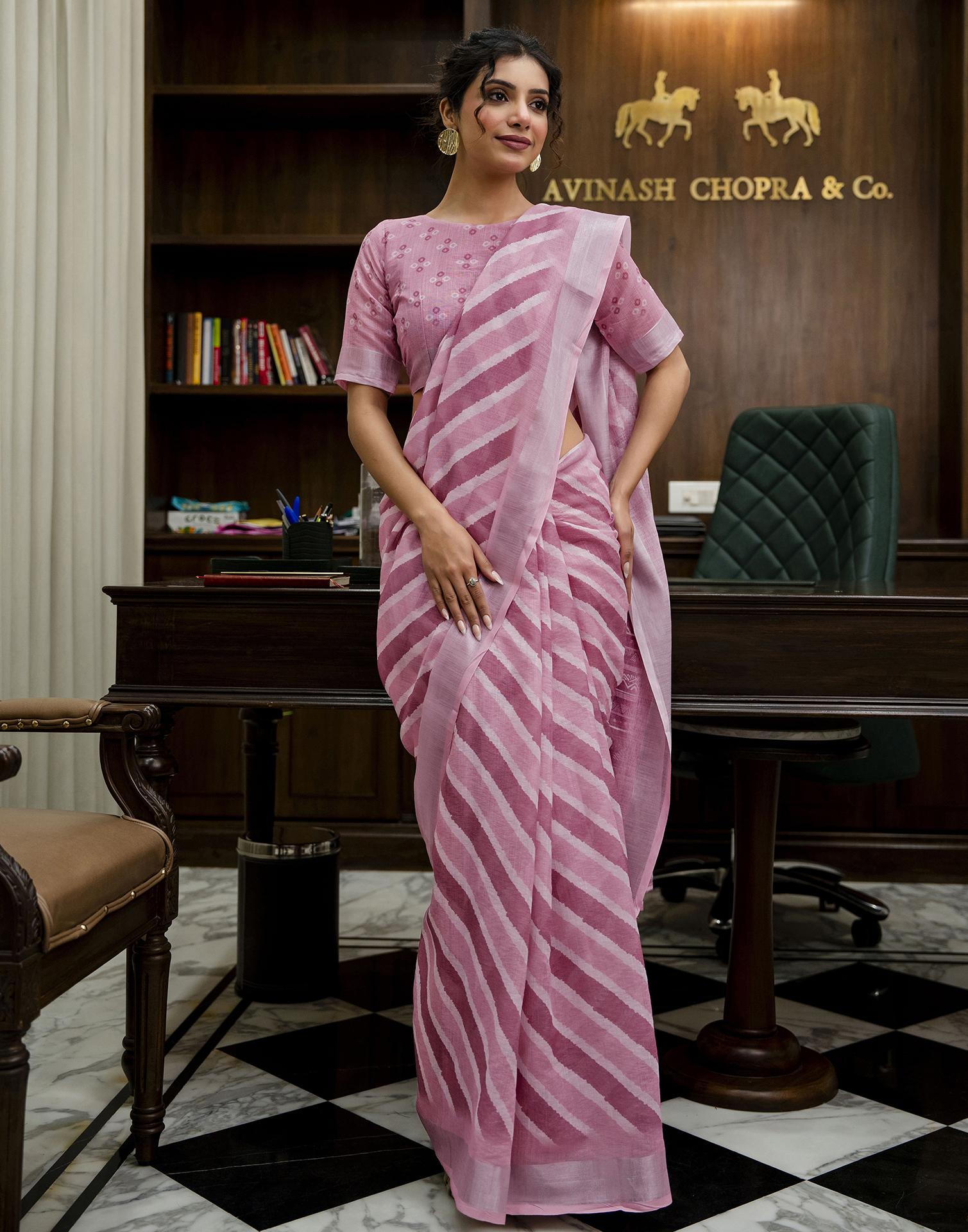Light Pink Linen Printed Saree