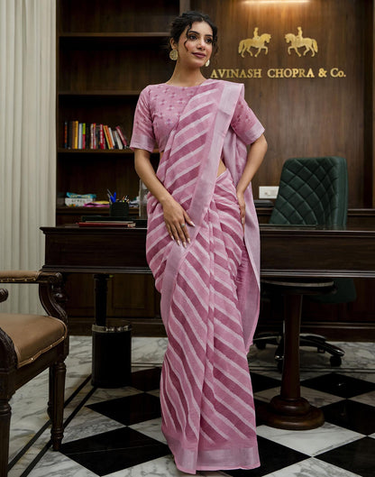 Light Pink Linen Printed Saree