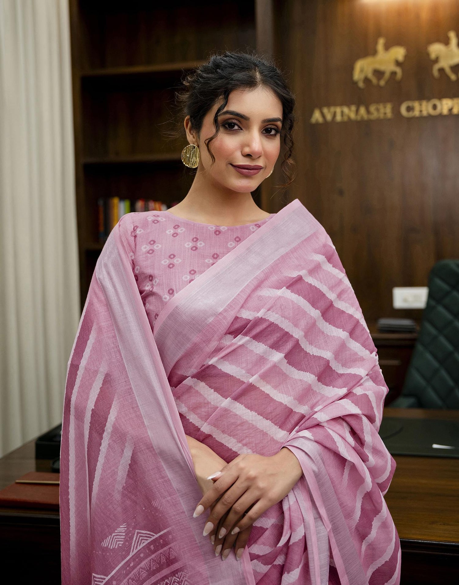 Light Pink Linen Printed Saree