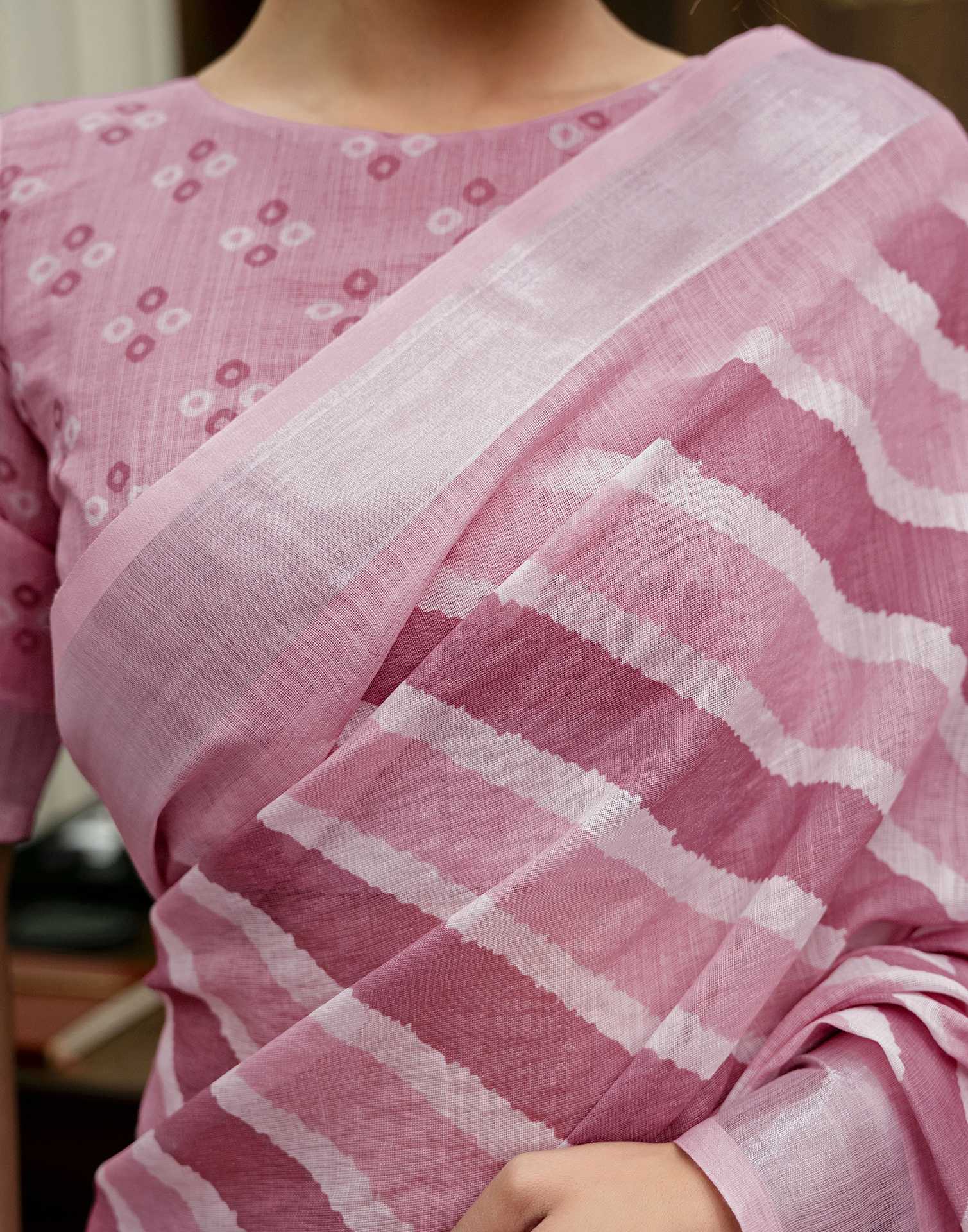 Light Pink Linen Printed Saree