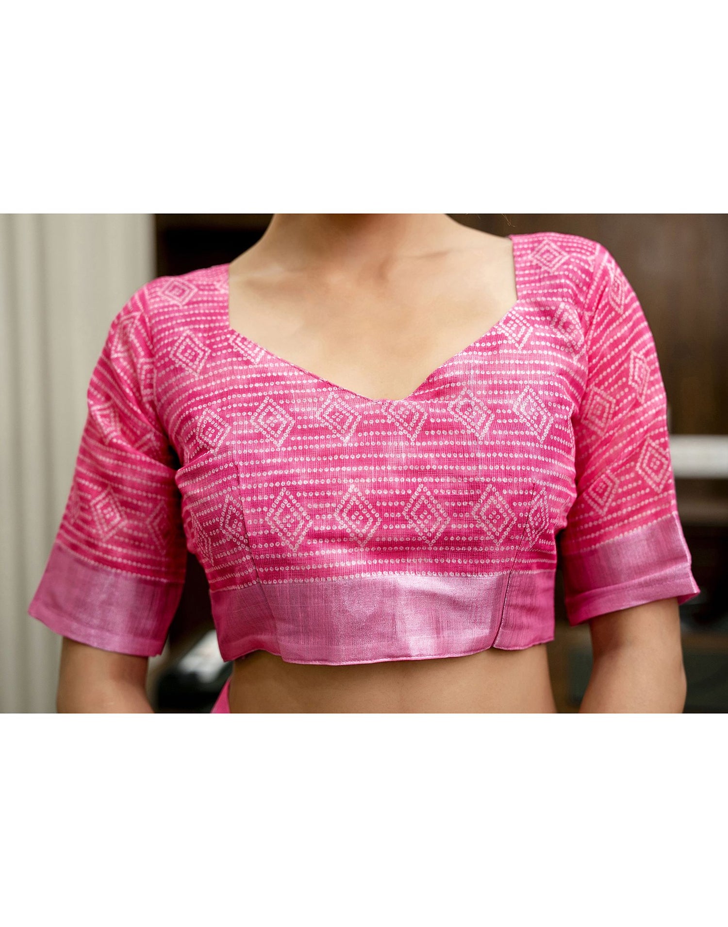 Pink Linen Bandhani Printed Saree