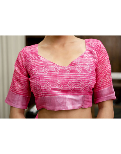 Pink Linen Bandhani Printed Saree