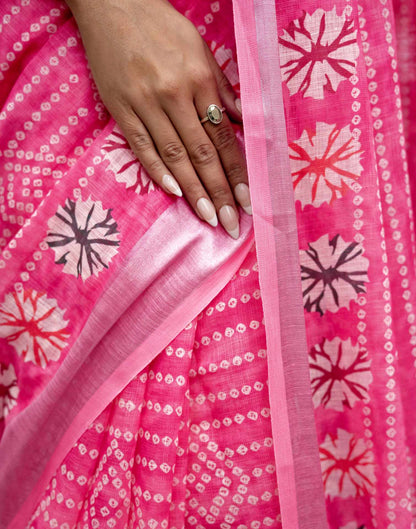 Pink Linen Bandhani Printed Saree