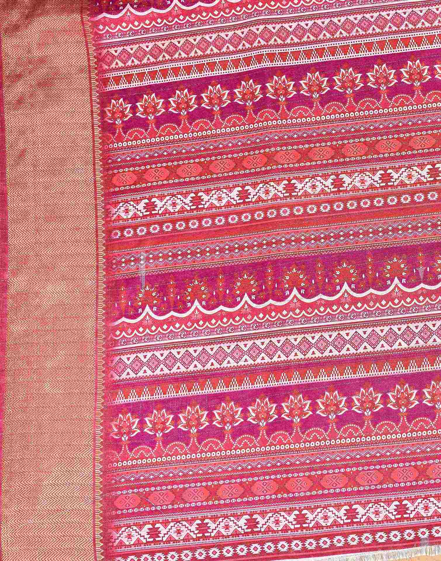 Magenta Silk Floral Printed Woven Border Saree