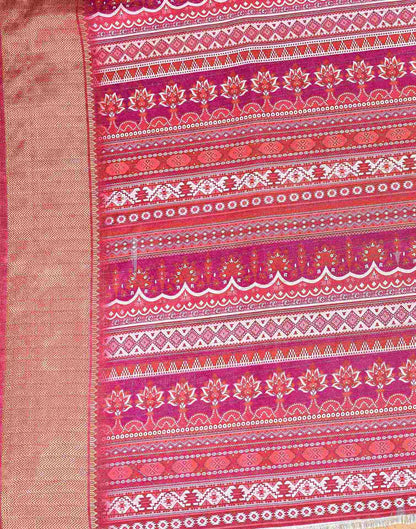 Magenta Silk Floral Printed Woven Border Saree