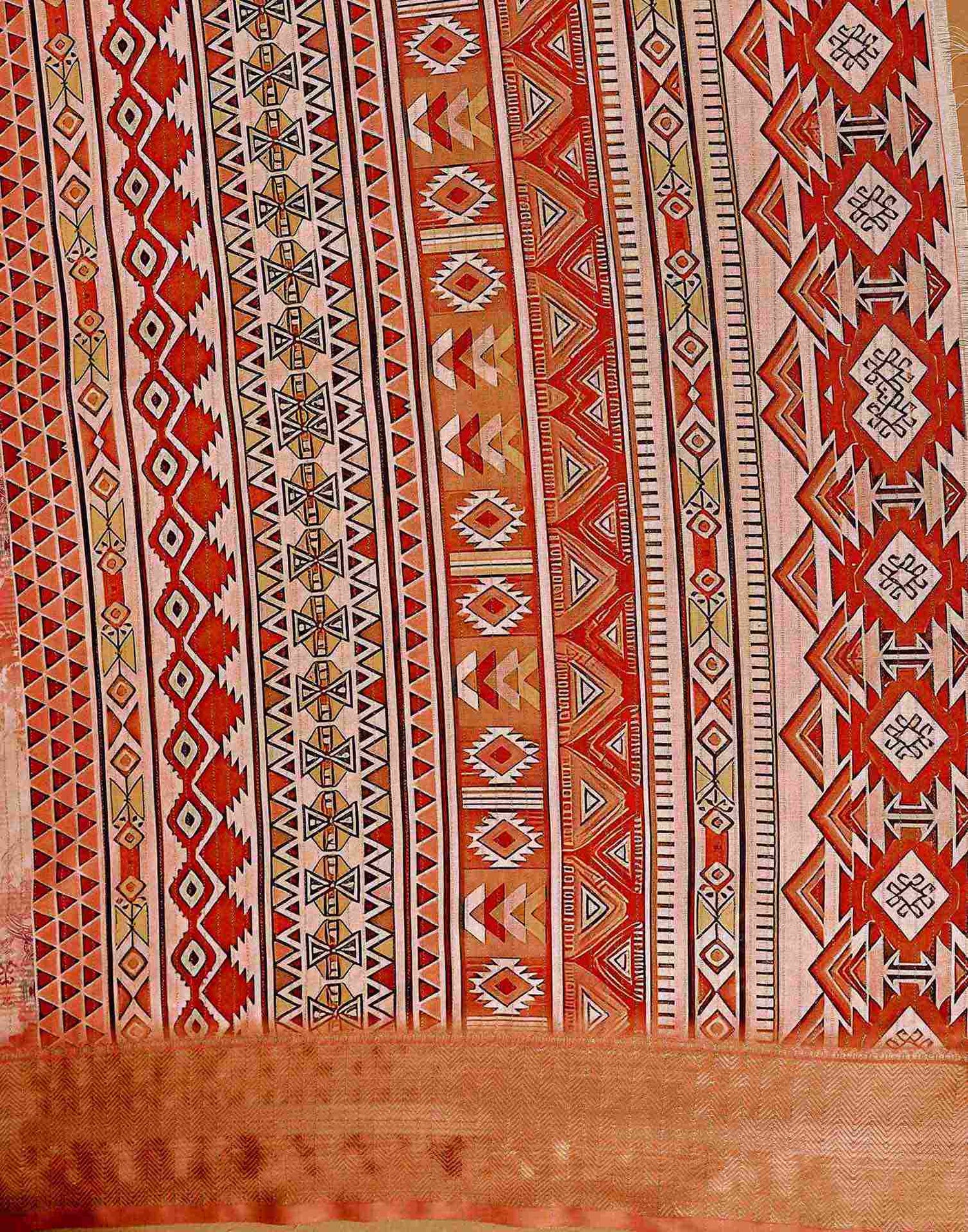 Peach Silk Printed Woven Border Saree