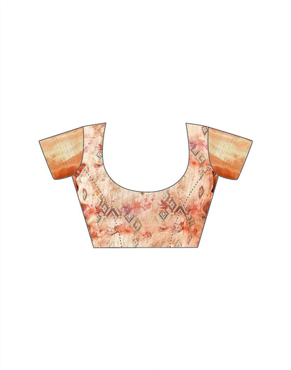 Peach Silk Printed Woven Border Saree