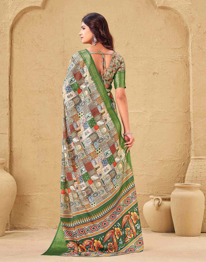 Multicoloured Silk Printed Woven Border Saree
