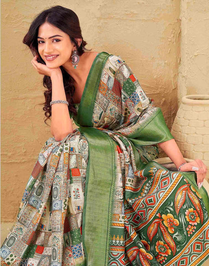Multicoloured Silk Printed Woven Border Saree