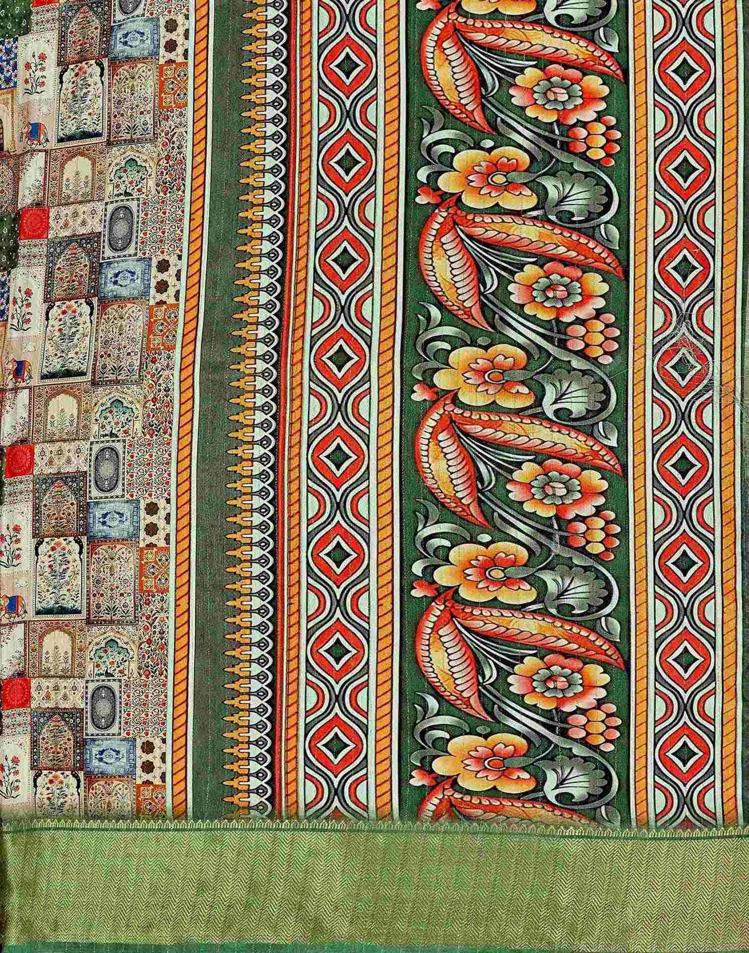Multicoloured Silk Printed Woven Border Saree
