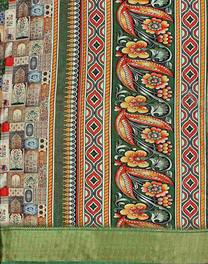 Multicoloured Silk Printed Woven Border Saree