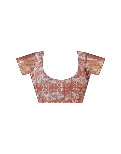 Rust Silk Printed Woven Border Saree