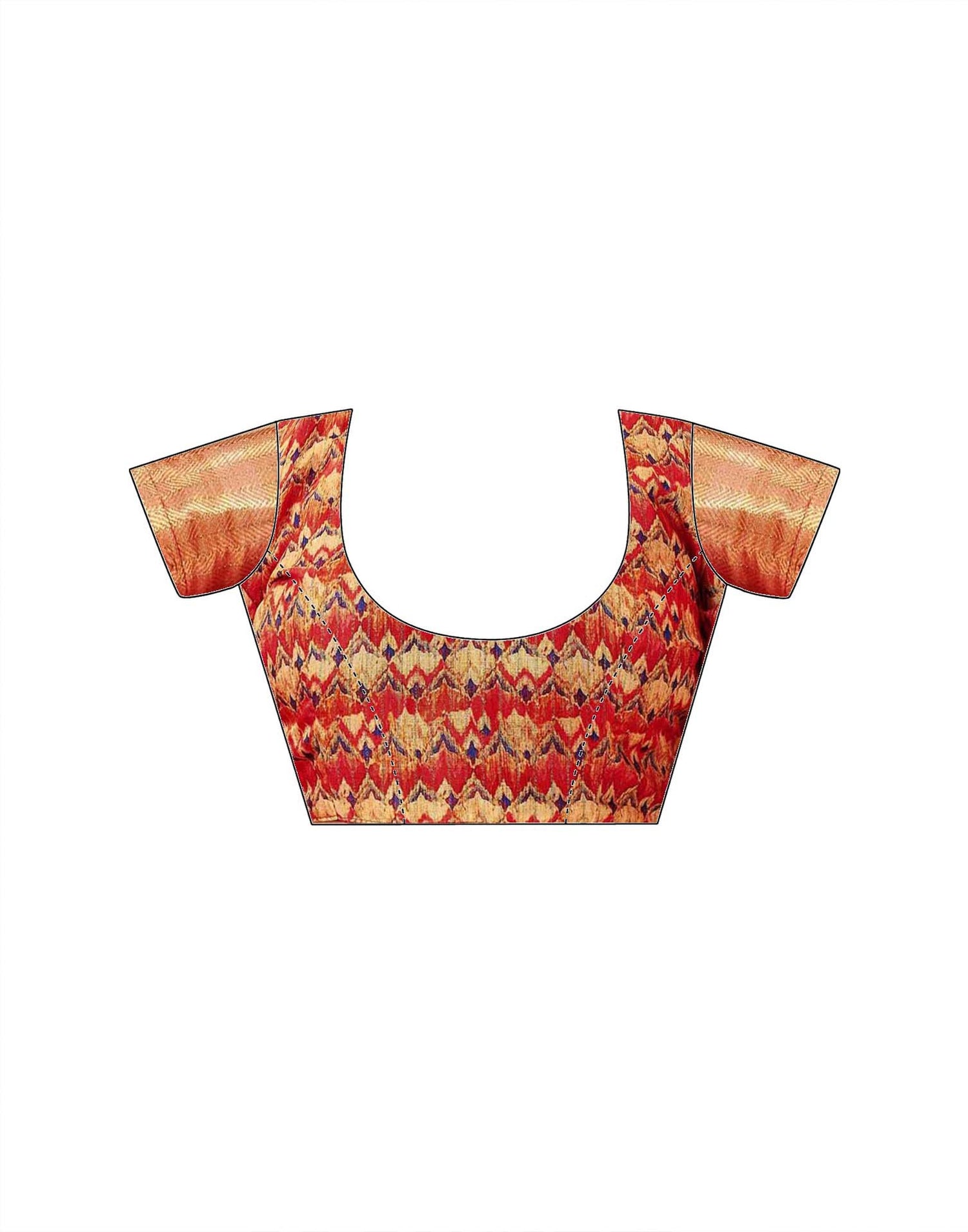 Coral Red Silk Printed Woven Border Saree