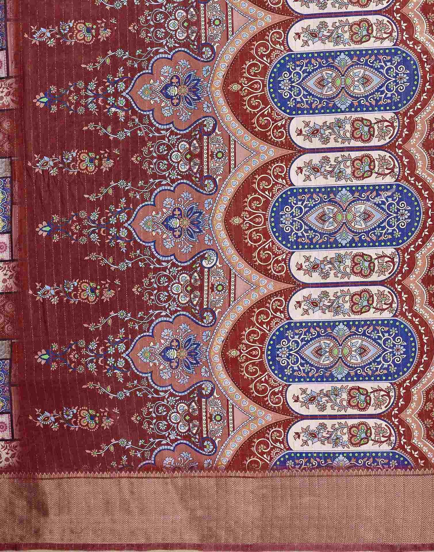 Multicoloured Silk Printed Woven Border Saree