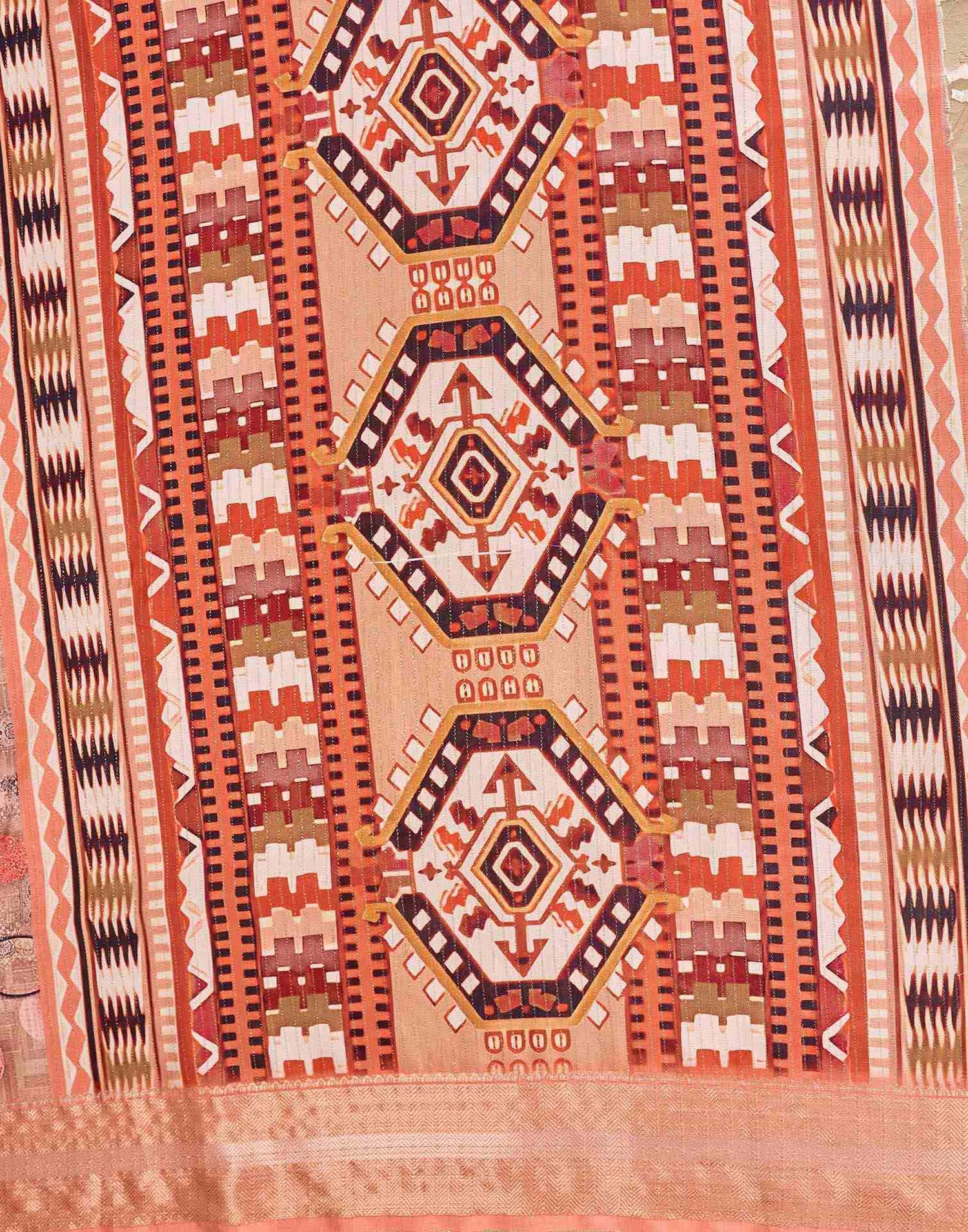 Brown Silk Printed Woven Border Saree