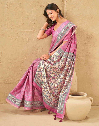 Dusty Pink Silk Bandhani Printed Saree