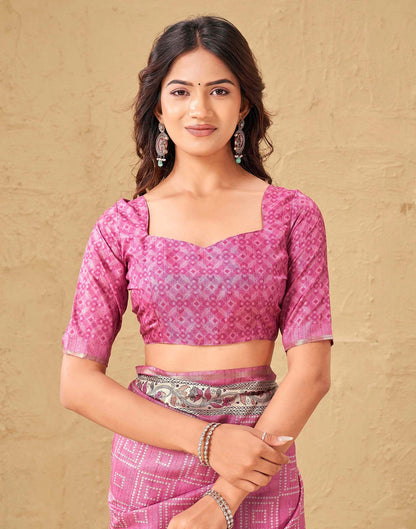 Dusty Pink Silk Bandhani Printed Saree