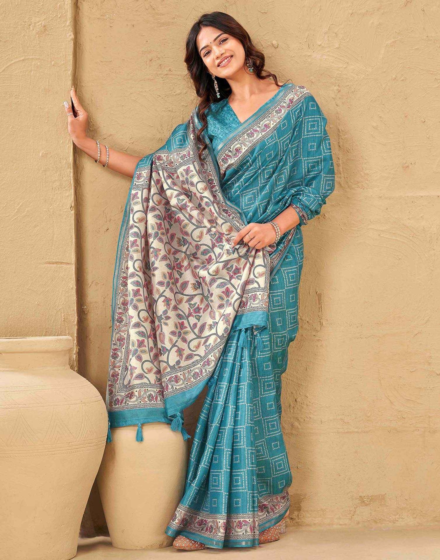 Blue Silk Bandhani Printed Saree