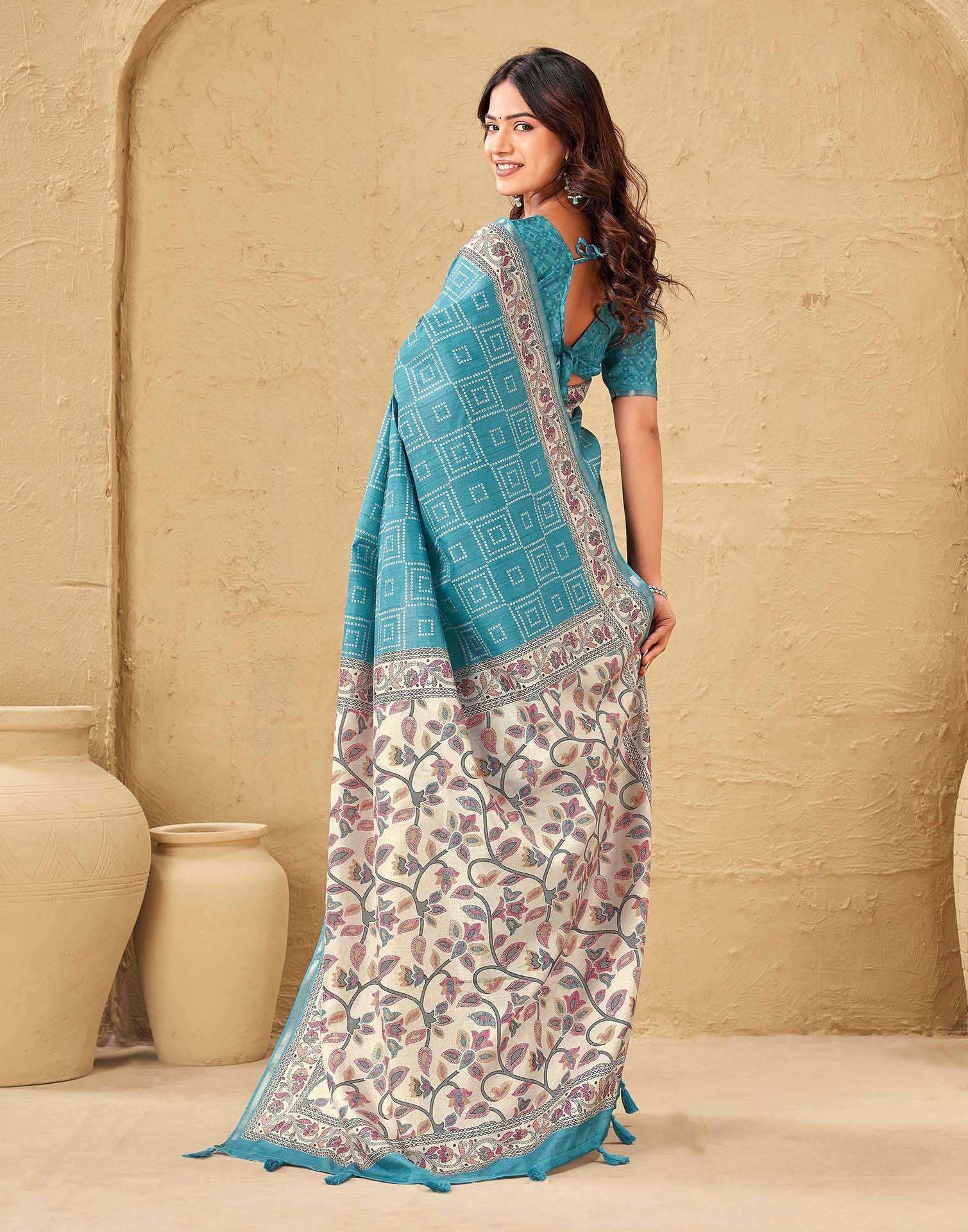 Blue Silk Bandhani Printed Saree