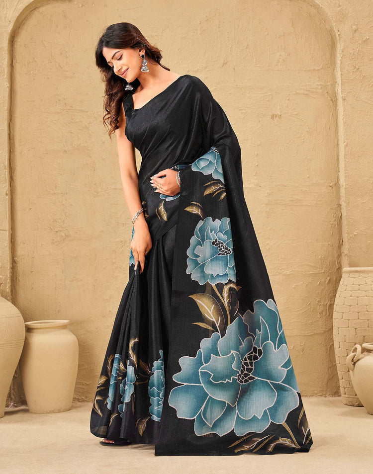 Black Khadi Floral Printed Saree