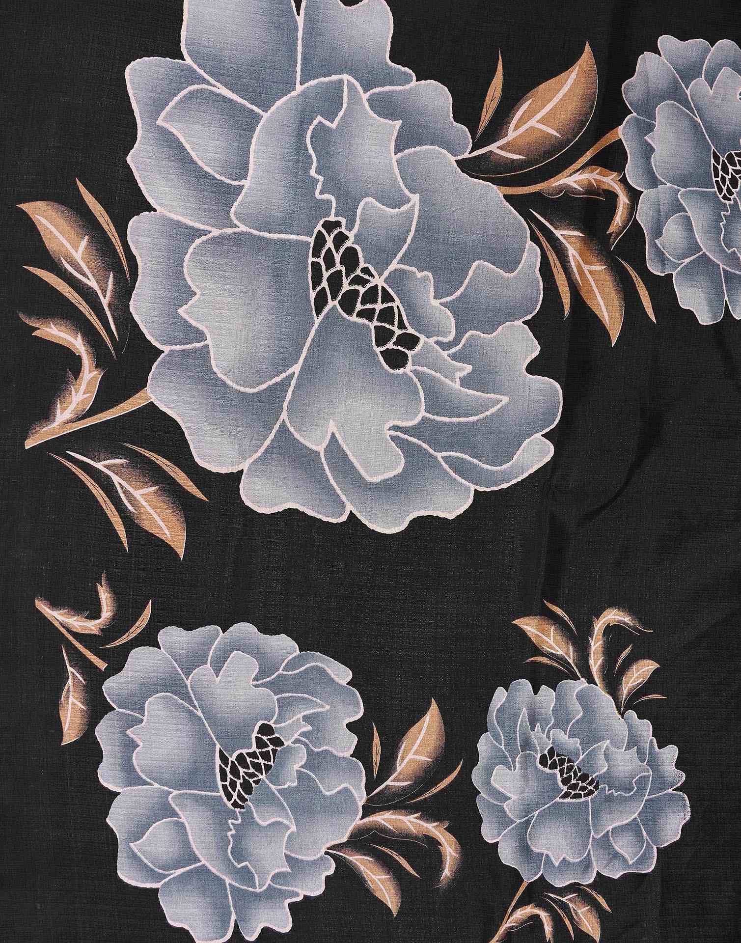 Black Khadi Floral Printed Saree