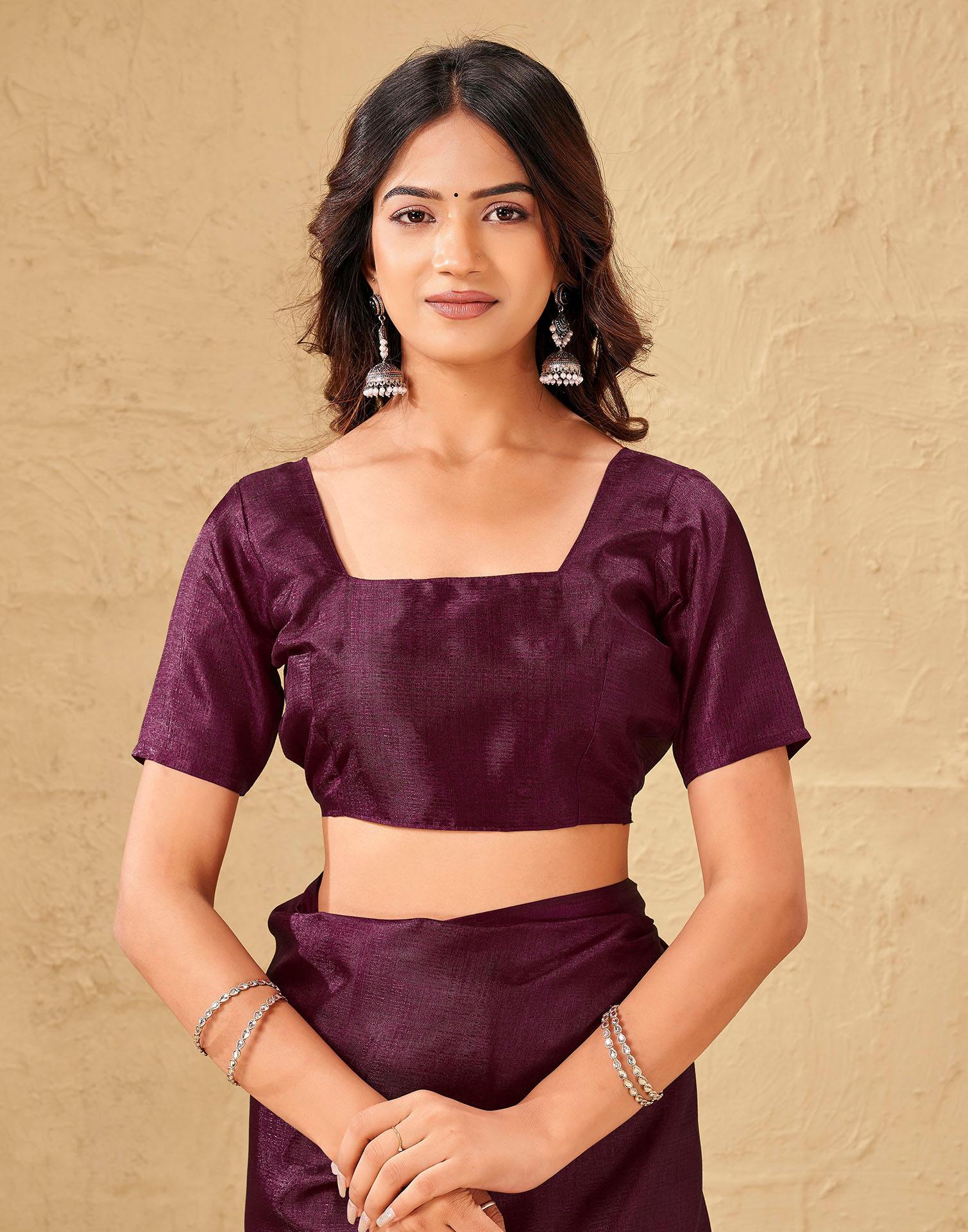 Dark Magenta Khadi Floral Printed Saree