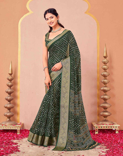 Green Georgette Bandhani Printed Saree