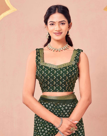 Green Georgette Bandhani Printed Saree