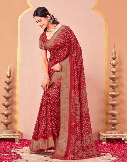Red Georgette Bandhani Printed Saree