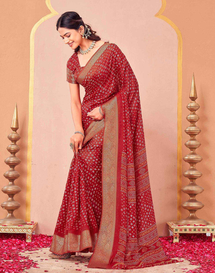 Red Georgette Bandhani Printed Saree