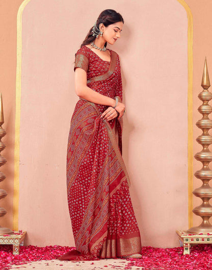 Red Georgette Bandhani Printed Saree
