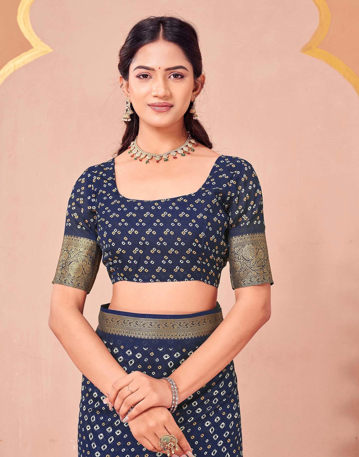Navy Blue Georgette Bandhani Printed Saree