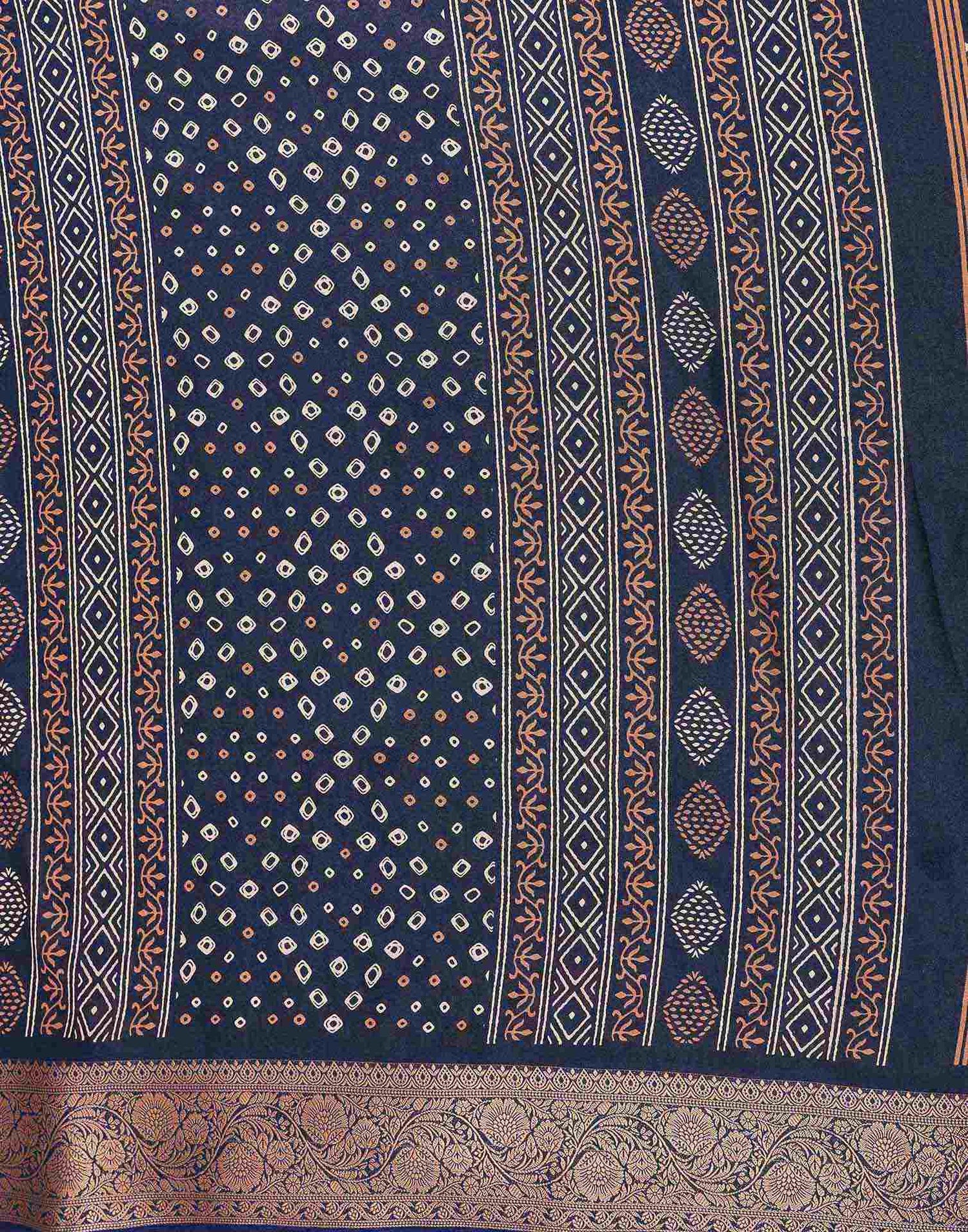Navy Blue Georgette Bandhani Printed Saree