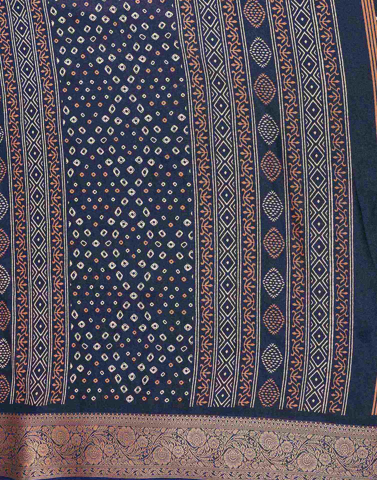 Navy Blue Georgette Bandhani Printed Saree